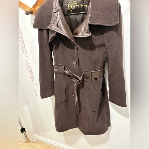 Mackage Women's Brown leather/wool/cashmere mix Coat - Picture 13 of 16